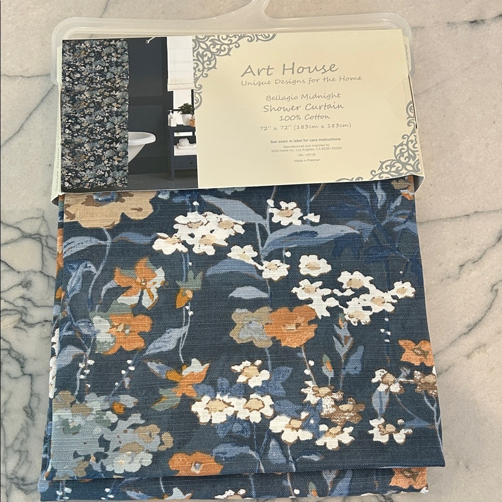 Art House 'Bellagio Midnight' Floral Cotton Shower Curtain - Blue & Orange